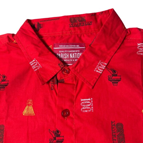Parish Nation Red Casual All Over Print Button Down Shirt NWT Men’s Size 3XL - Picture 3 of 7
